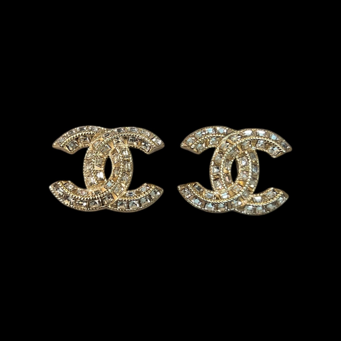 Aretes CC cristales baguette dorados
