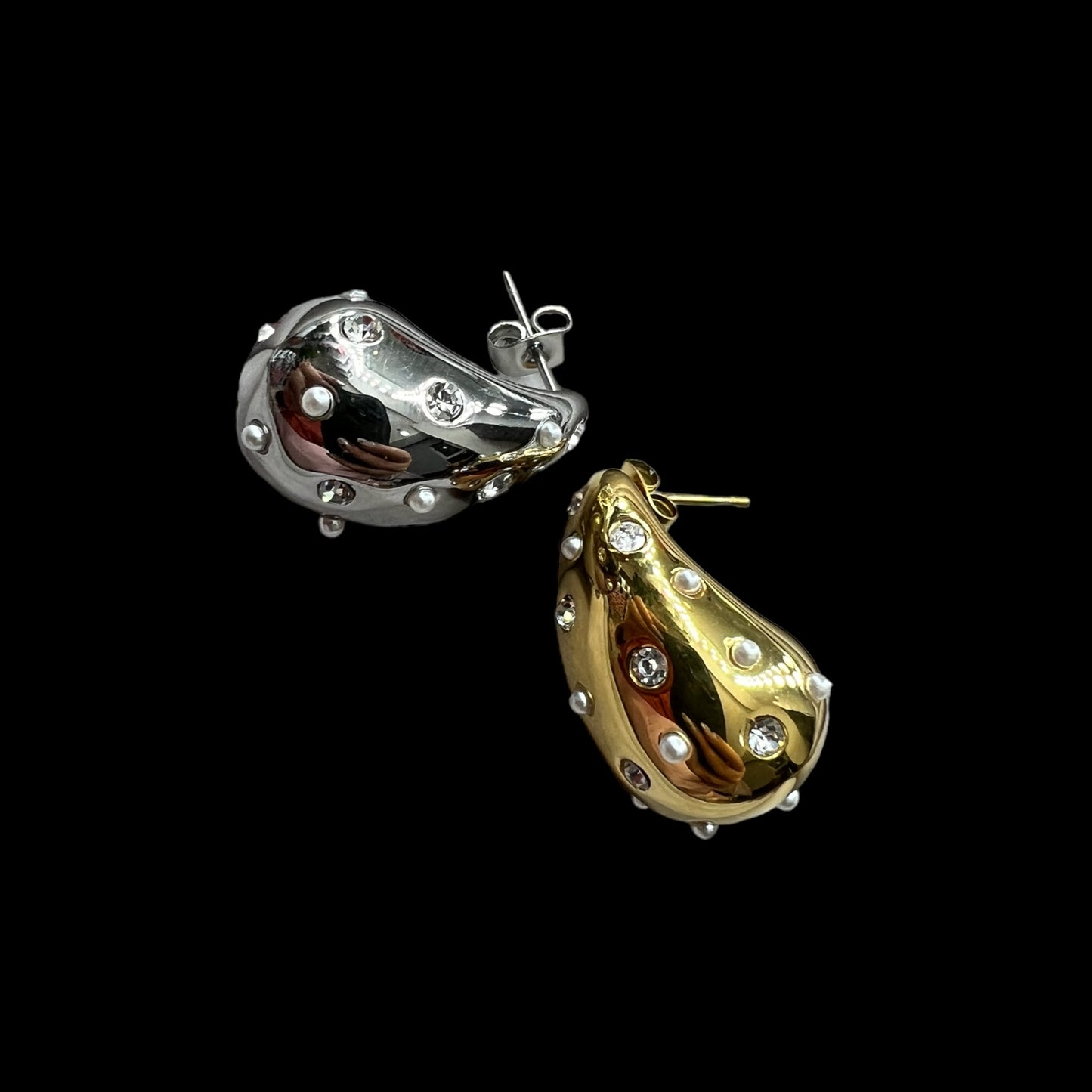 Aretes de gota con cristales y perlas